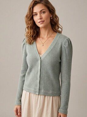 Shabby Chic | Sage Green Cardigan Waffle Print Cottagecore Fairycore Goblin M